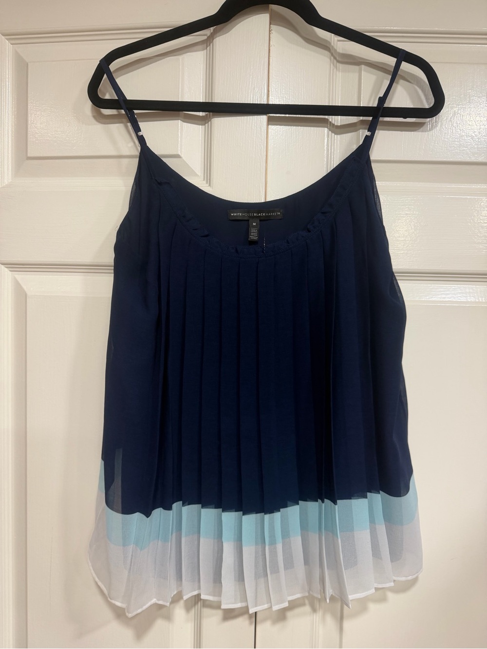 White House Black Market Navy Pleated Chiffon Tank Top Size Medium NWOT